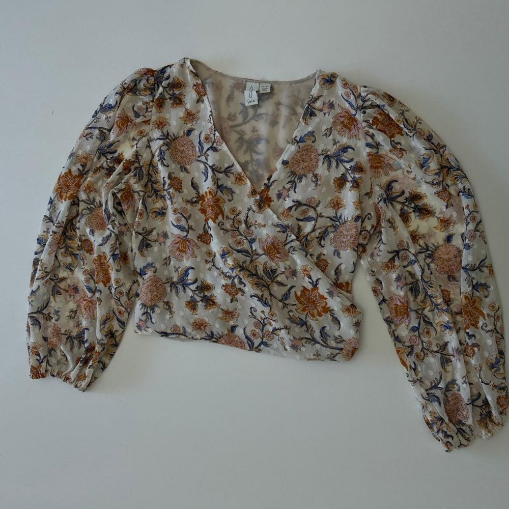 Joie V neck cropped Floral XS Nordstrom Floral Paisly Mesh Sheer Long Sleeve